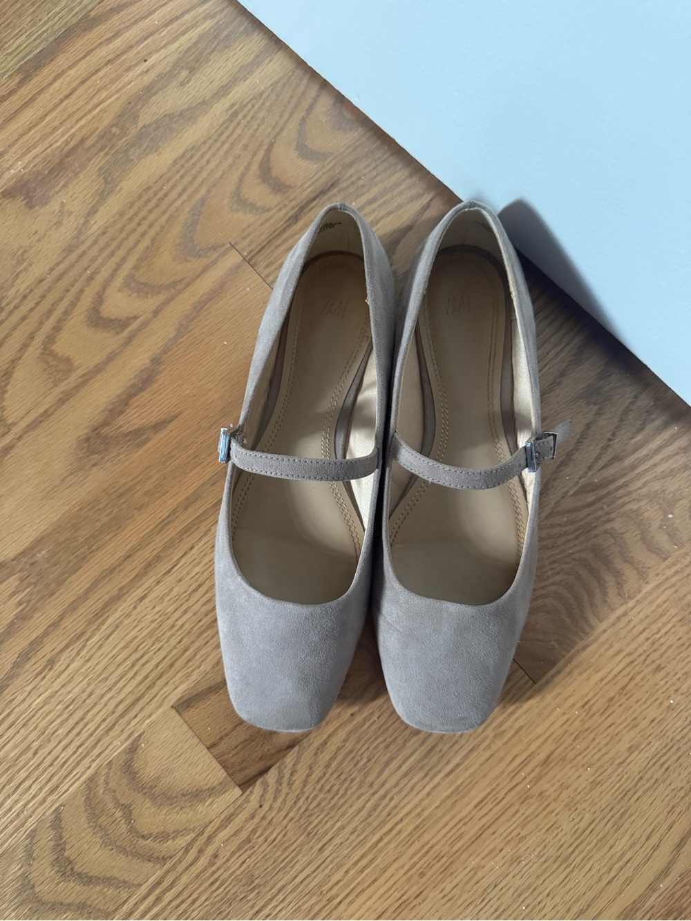 H&M Suede Mary Jane Flats in Light Taupe